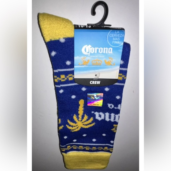 Corona Extra Beer Crew Socks 1 Pair Men 8-12 Blue Yellow w Logo Cerveza Mas Fina - Picture 11 of 11
